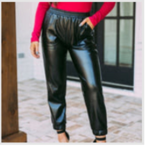 Faux leather joggers. Size L. Bought from These Three boutique. - Picture 1 of 4